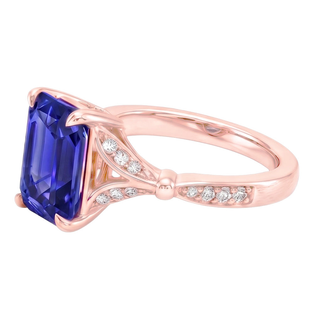 Engagement Ring Accents Stone Radiant Blue Sapphire & Natural Earth Mined Diamond ( Not Lab Grown ) 4 Carats