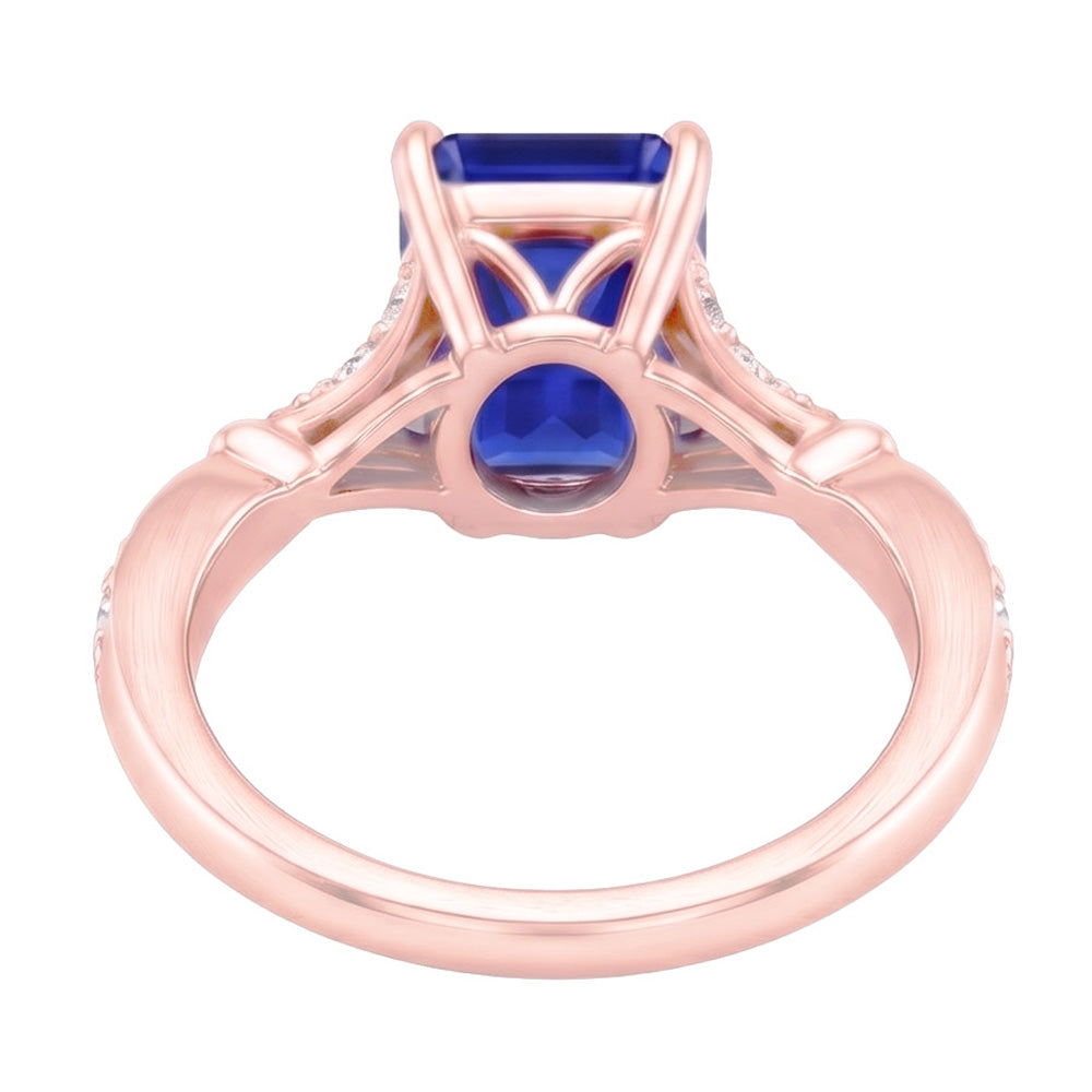 Engagement Ring Accents Stone Radiant Blue Sapphire & Natural Earth Mined Diamond ( Not Lab Grown ) 4 Carats