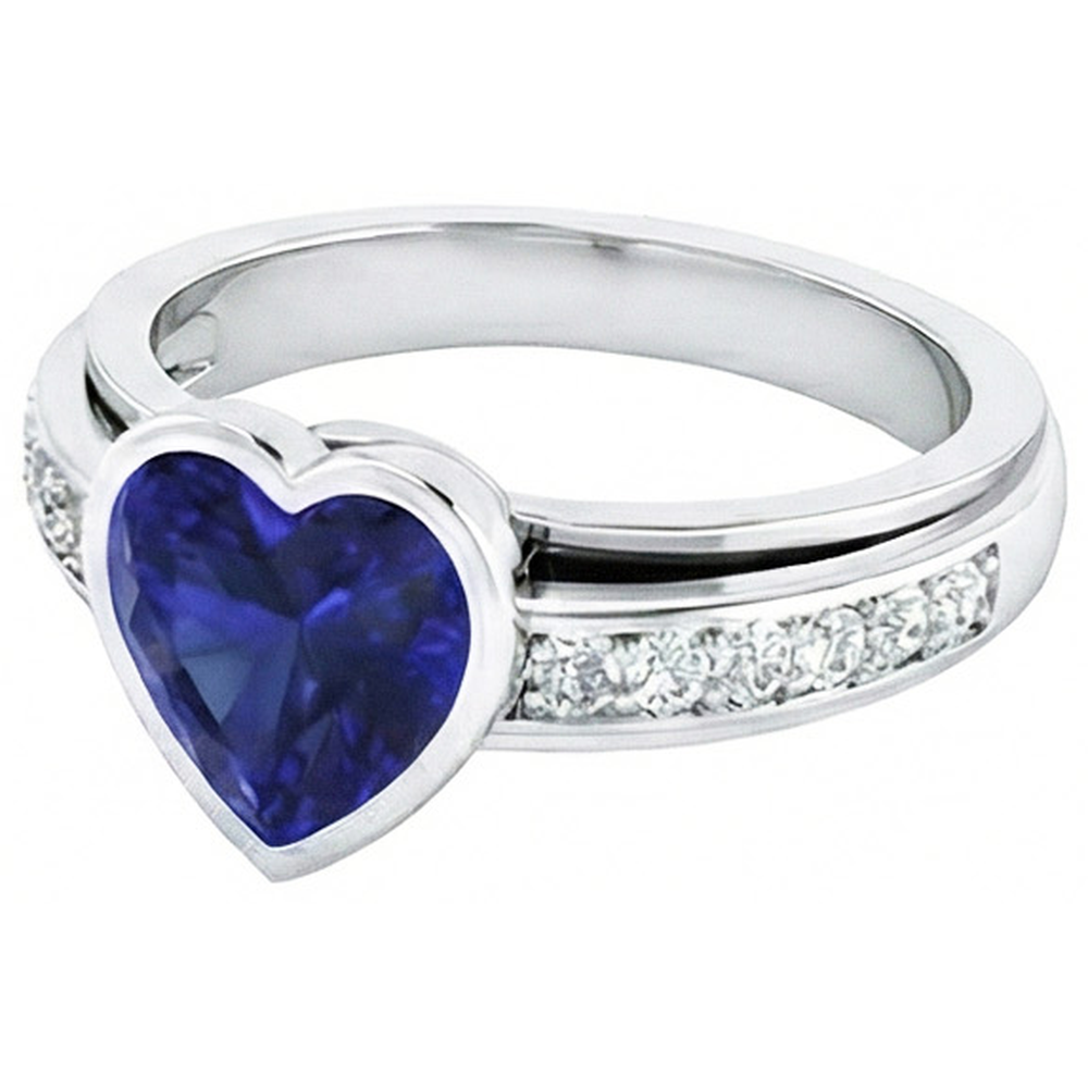 Engagement Ring Bezel Set Deep Blue Sapphire 3.50 Carats Pave Natural Earth Mined Diamond ( Not Lab Grown )s