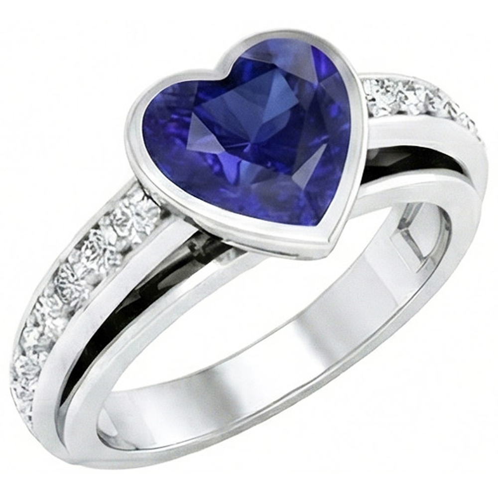Engagement Ring Bezel Set Deep Blue Sapphire 3.50 Carats Pave Natural Earth Mined Diamond ( Not Lab Grown )s