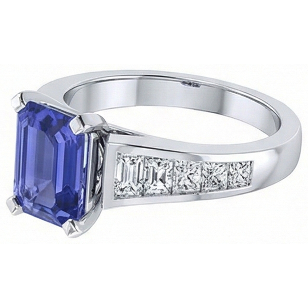 Engagement Ring Emerald Ceylon Sapphire Channel Set Natural Earth Mined Diamond ( Not Lab Grown )s 3 Carats