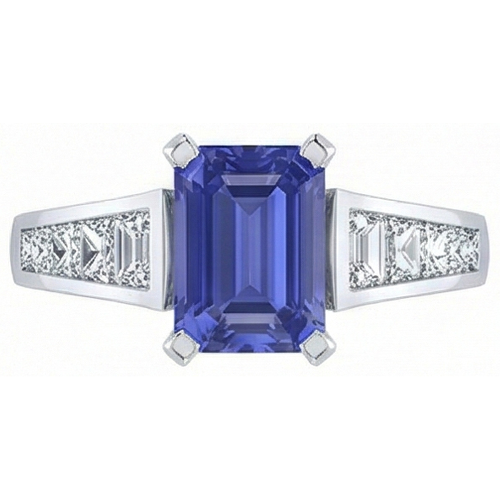 Engagement Ring Emerald Ceylon Sapphire Channel Set Natural Earth Mined Diamond ( Not Lab Grown )s 3 Carats