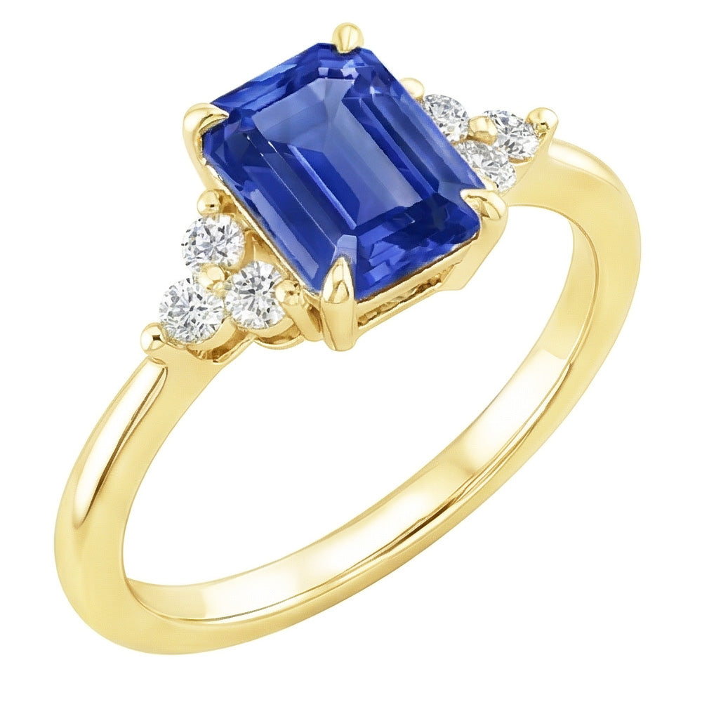 Engagement Ring Floral Style Blue Sapphire & Natural Earth Mined Diamond ( Not Lab Grown ) 3.50 Carats