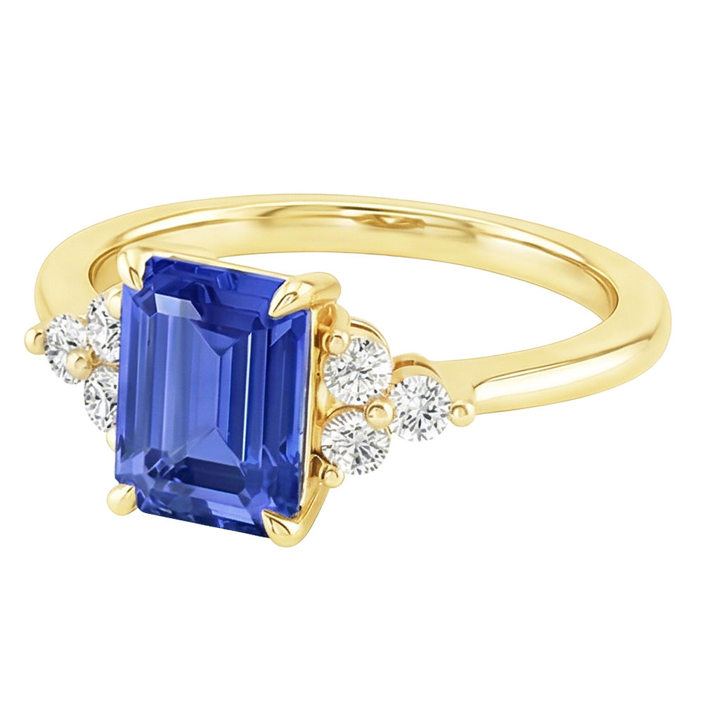 Engagement Ring Floral Style Blue Sapphire & Natural Earth Mined Diamond ( Not Lab Grown ) 3.50 Carats