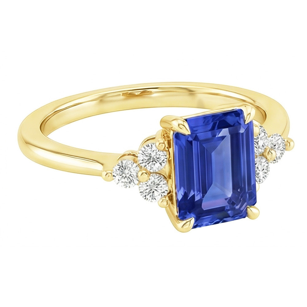 Engagement Ring Floral Style Blue Sapphire & Natural Earth Mined Diamond ( Not Lab Grown ) 3.50 Carats