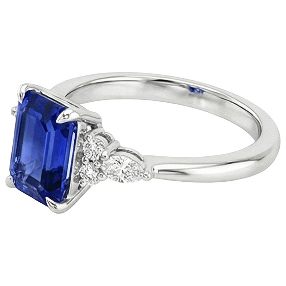 Engagement Ring Floral Style Emerald Blue Sapphire & Natural Earth Mined Diamond ( Not Lab Grown ) 4 Carats
