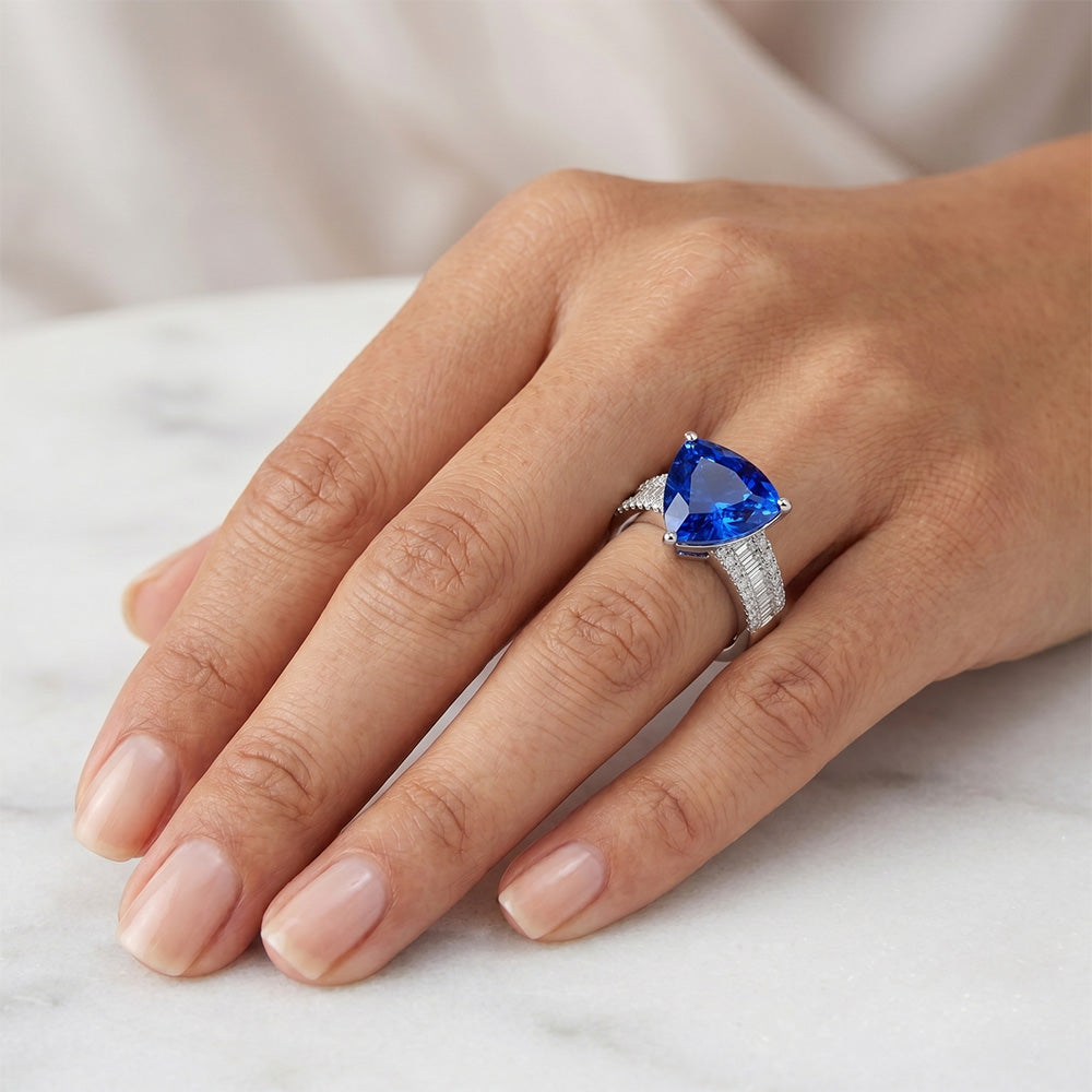 Engagement Ring Gemstone Blue Sapphire & Natural Earth Mined Diamond ( Not Lab Grown ) s 4 Carats New