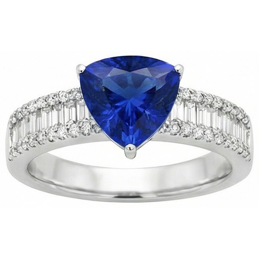 Engagement Ring Gemstone Blue Sapphire & Natural Earth Mined Diamond ( Not Lab Grown ) s 4 Carats New