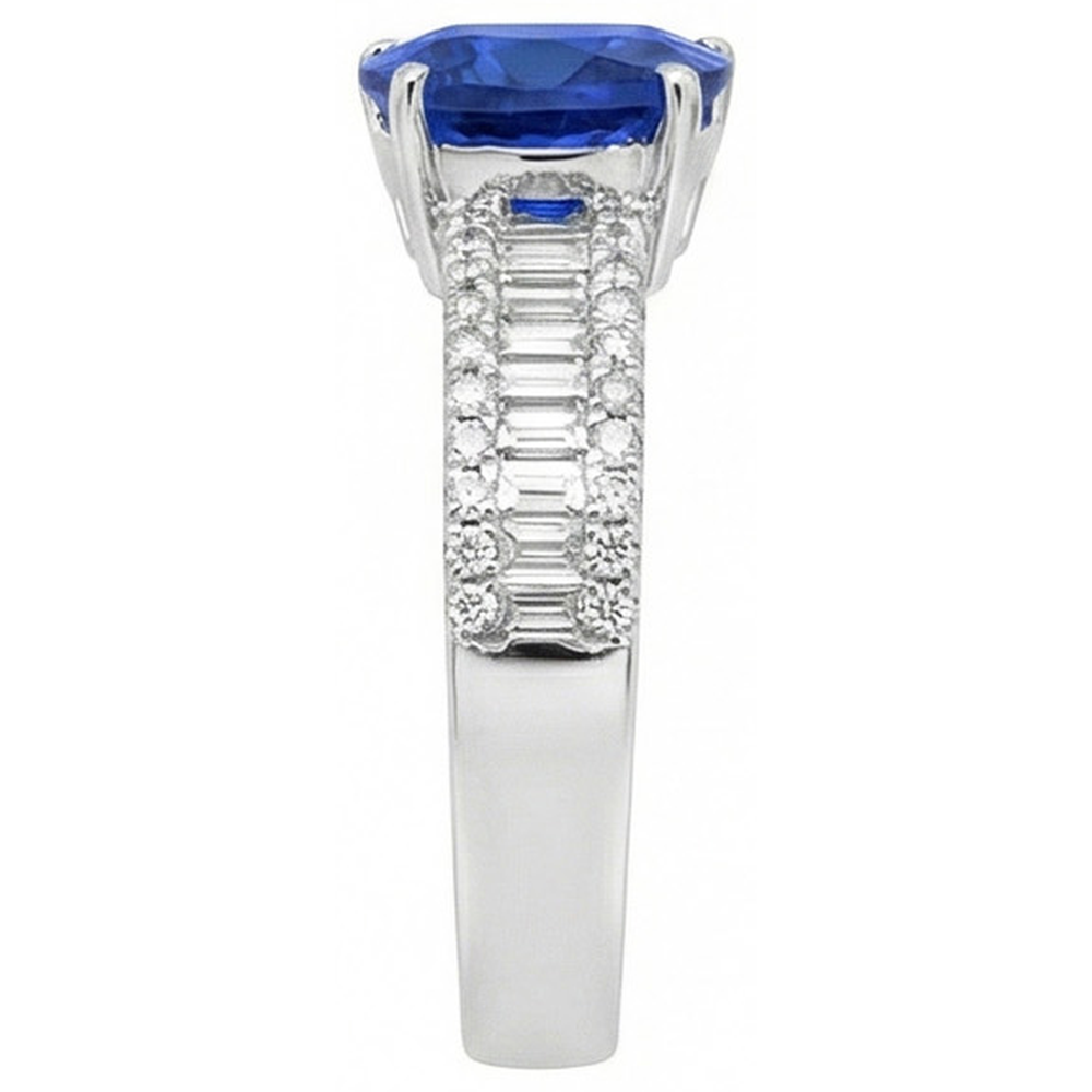 Engagement Ring Gemstone Blue Sapphire & Natural Earth Mined Diamond ( Not Lab Grown ) s 4 Carats New