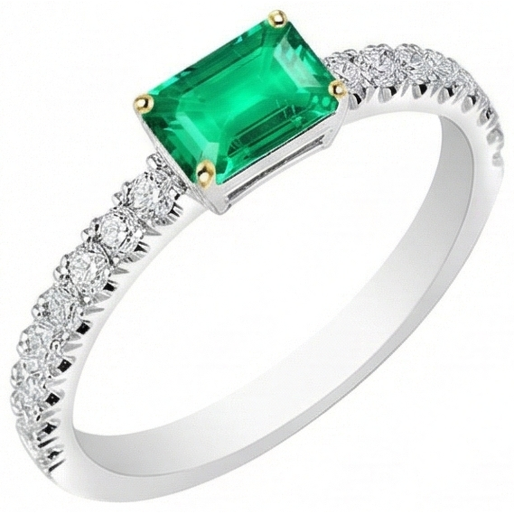 Colored Stone Ring 14 Karat Two Tone Gold with Emerald – side view