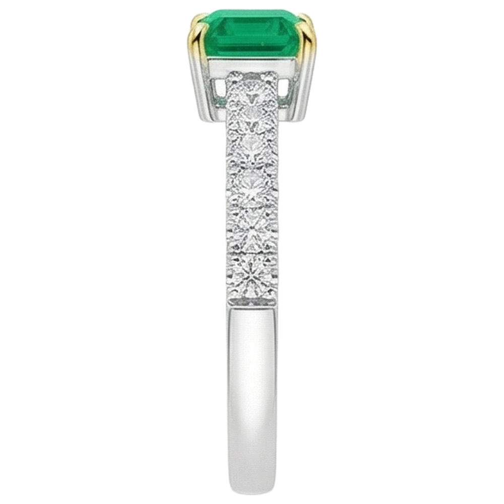 Emerald Cut Emerald ring in 14 Karat Two Tone Gold – top view
