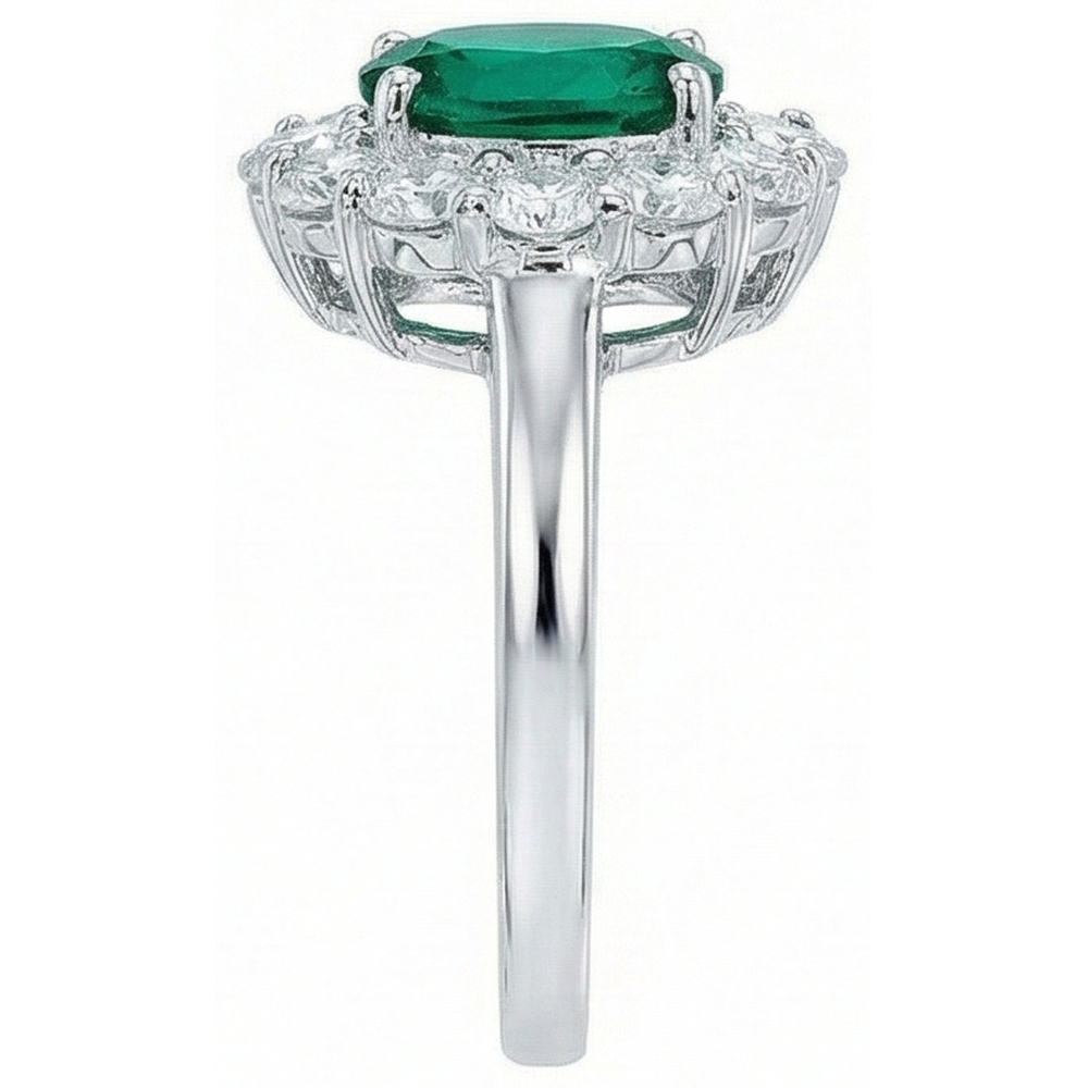 Engagement Ring Oval Cut Green Emerald With Natural Earth Mined Diamond ( Not Lab Grown )  Gold White 14K 6.5 Carats
