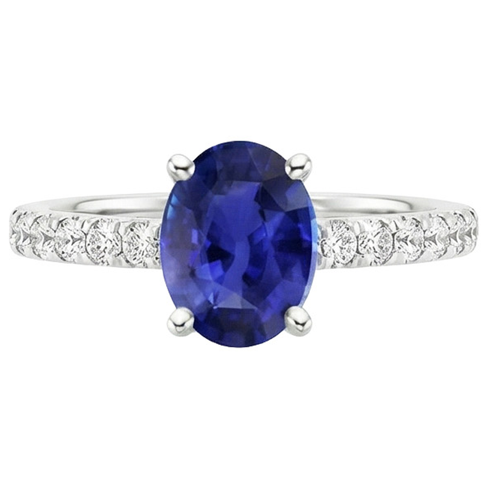 natural round sapphire 4.25ct ring on white background