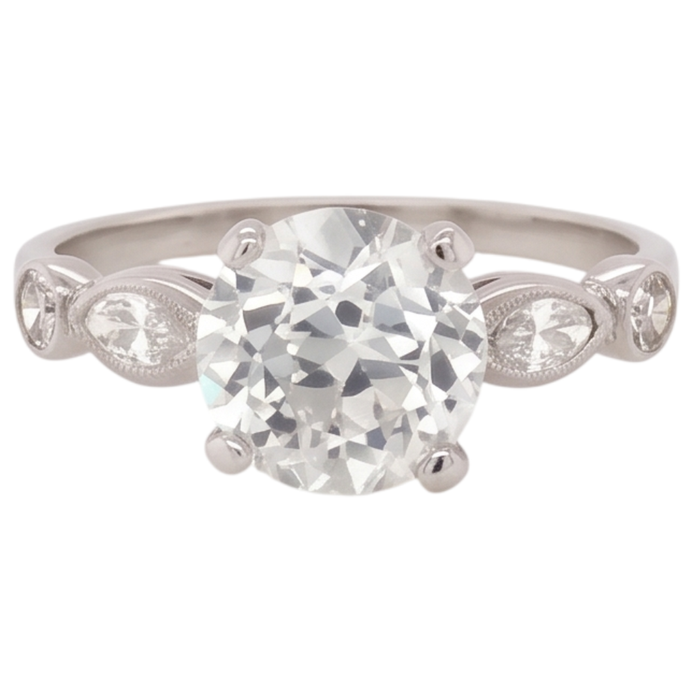 Engagement Ring Real Natural Earth Mined Diamond ( Not Lab Grown ) 2.25 Carats Accented Round & Marquise Cut