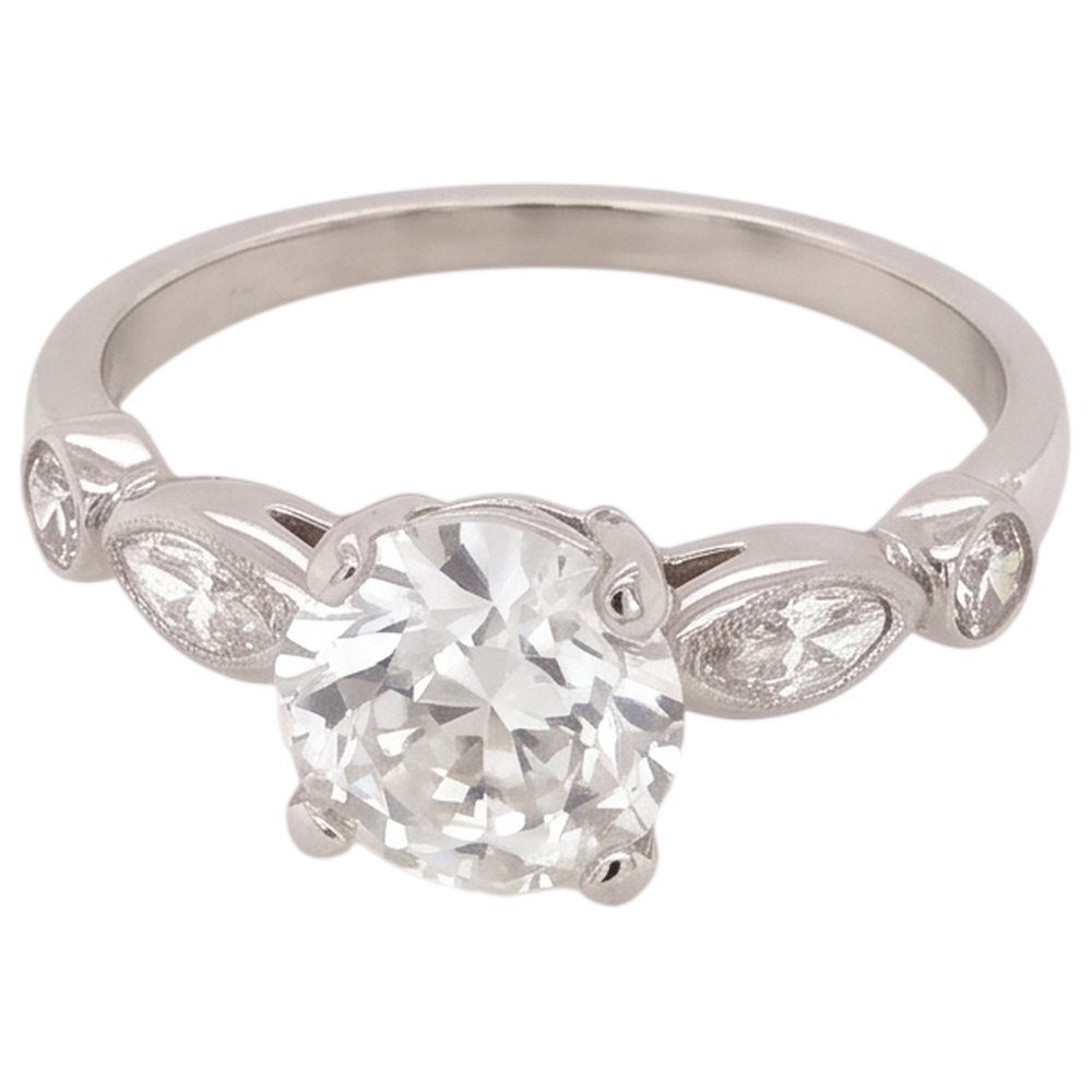 Engagement Ring Real Natural Earth Mined Diamond ( Not Lab Grown ) 2.25 Carats Accented Round & Marquise Cut