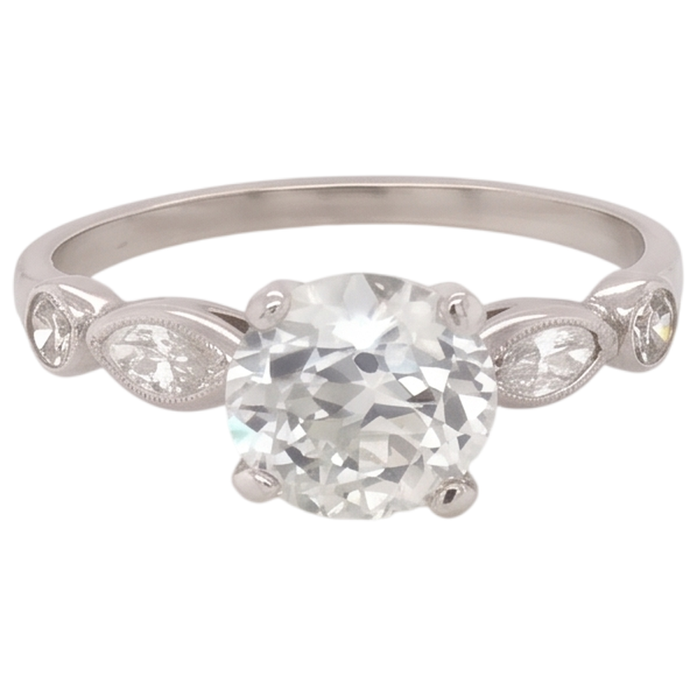Engagement Ring Real Natural Earth Mined Diamond ( Not Lab Grown ) 2.25 Carats Accented Round & Marquise Cut