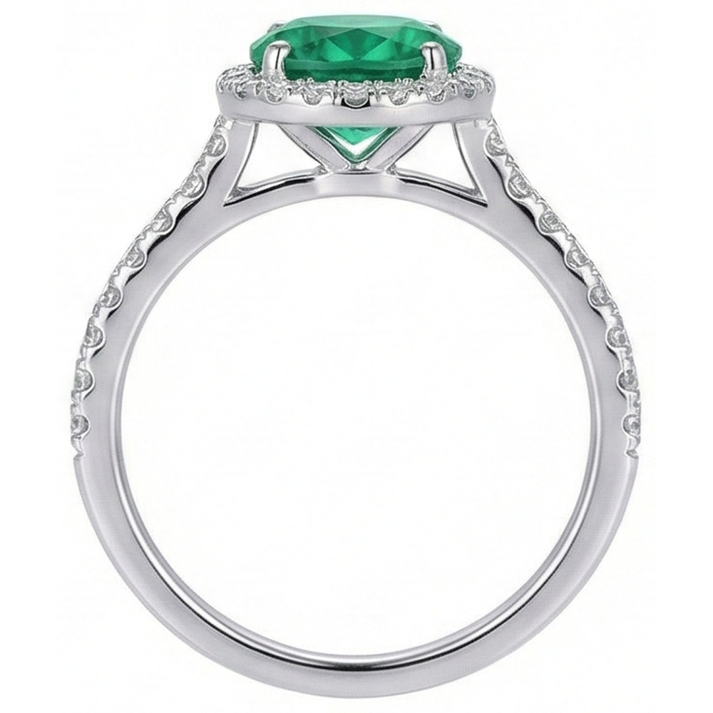 Engagement Ring Round Cut Green Emerald Natural Earth Mined Diamond ( Not Lab Grown )  White Gold 14K 5 Ct