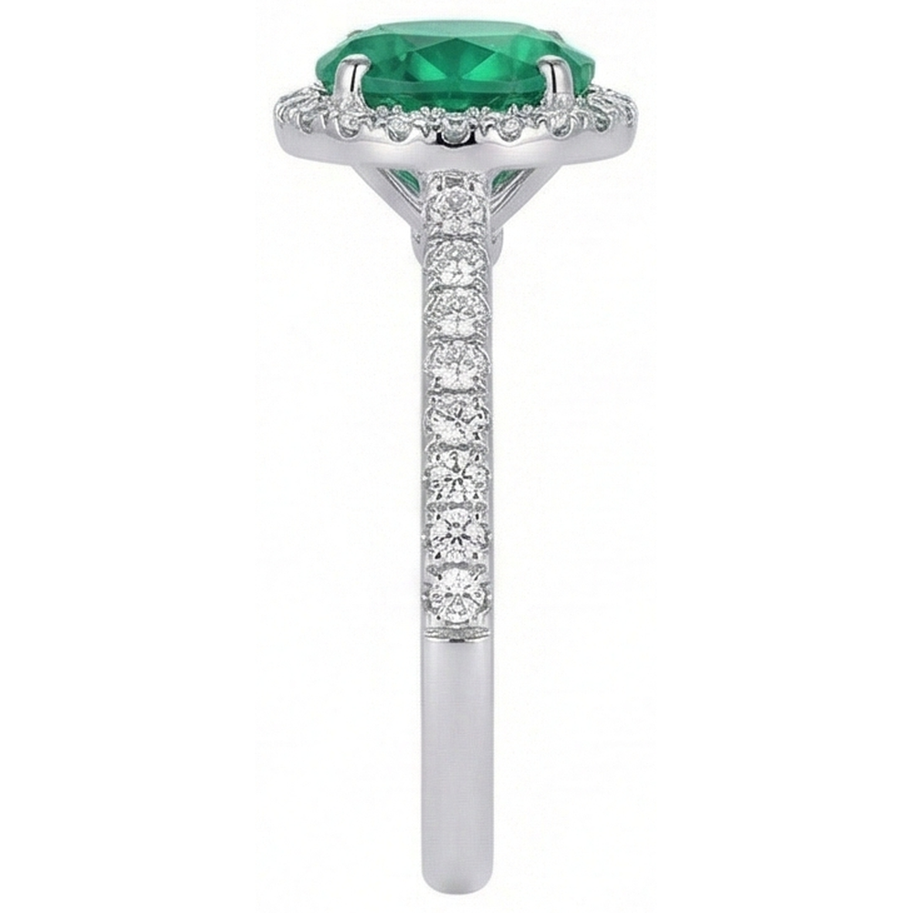 Engagement Ring Round Cut Green Emerald Natural Earth Mined Diamond ( Not Lab Grown )  White Gold 14K 5 Ct