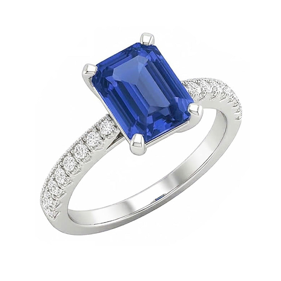 Engagement Ring Round Natural Earth Mined Diamond ( Not Lab Grown ) Sri Lankan Sapphire Emerald Cut 3 Carats