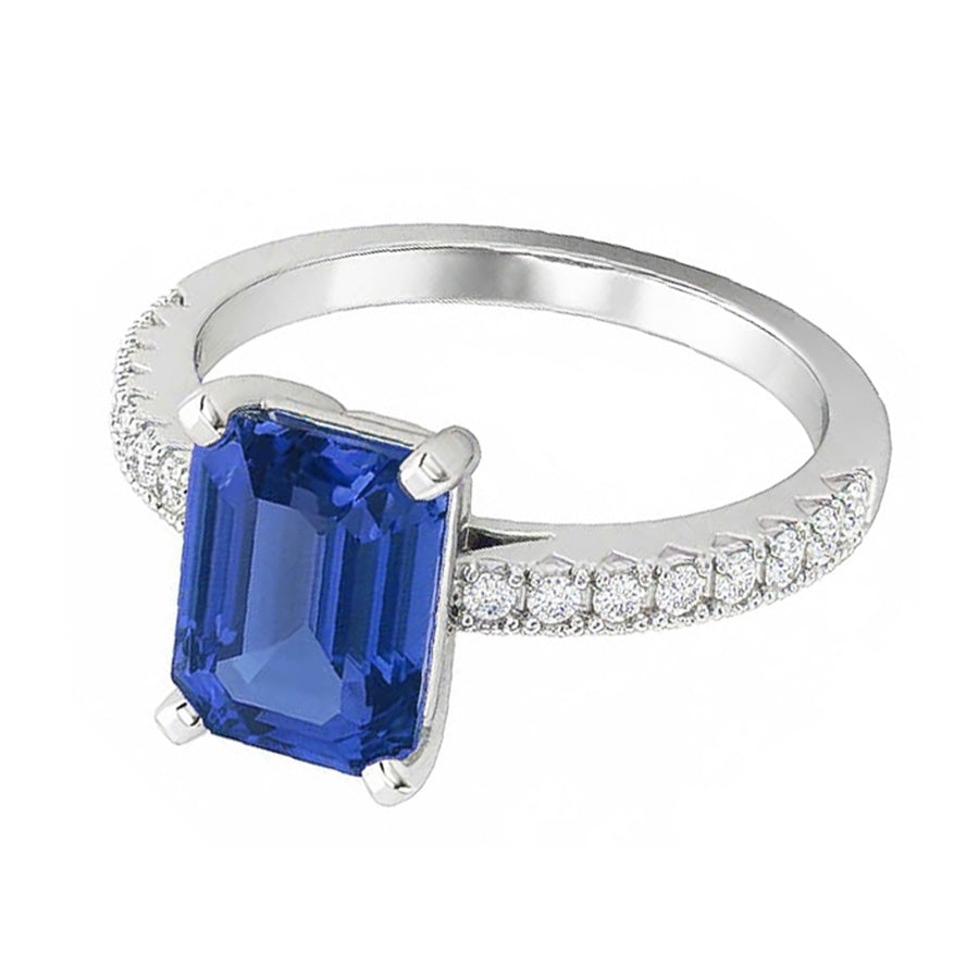 Engagement Ring Round Natural Earth Mined Diamond ( Not Lab Grown ) Sri Lankan Sapphire Emerald Cut 3 Carats