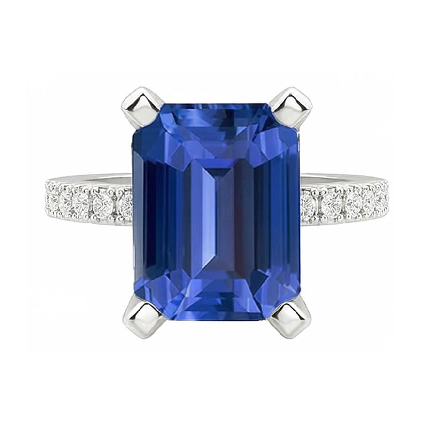 Engagement Ring Round Natural Earth Mined Diamond ( Not Lab Grown ) Sri Lankan Sapphire Emerald Cut 3 Carats