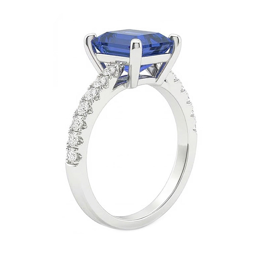 Engagement Ring Round Natural Earth Mined Diamond ( Not Lab Grown ) Sri Lankan Sapphire Emerald Cut 3 Carats
