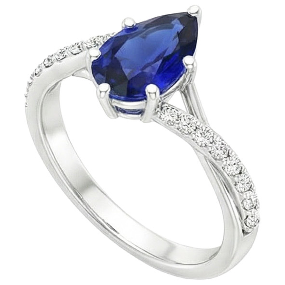 Engagement Ring Split Shank Pear Blue Sapphire & Natural Earth Mined Diamond ( Not Lab Grown )s 3.25 Carats