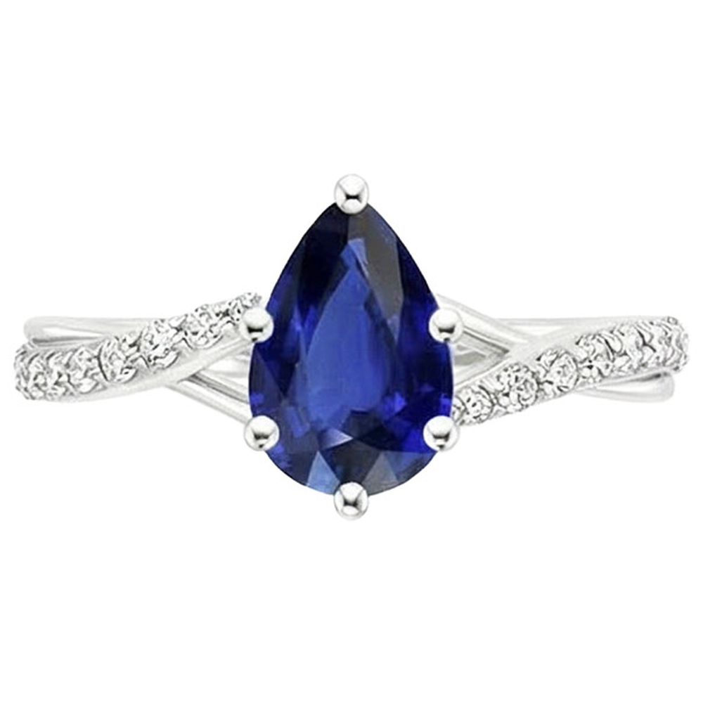Engagement Ring Split Shank Pear Blue Sapphire & Natural Earth Mined Diamond ( Not Lab Grown )s 3.25 Carats