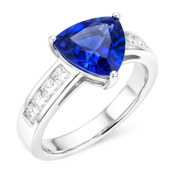 Engagement Ring Trillion Cut Sapphire 2.50 Carats Channel Set Natural Earth Mined Diamond ( Not Lab Grown )s