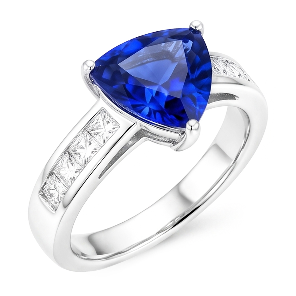 Engagement Ring Trillion Cut Sapphire 2.50 Carats Channel Set Natural Earth Mined Diamond ( Not Lab Grown )s