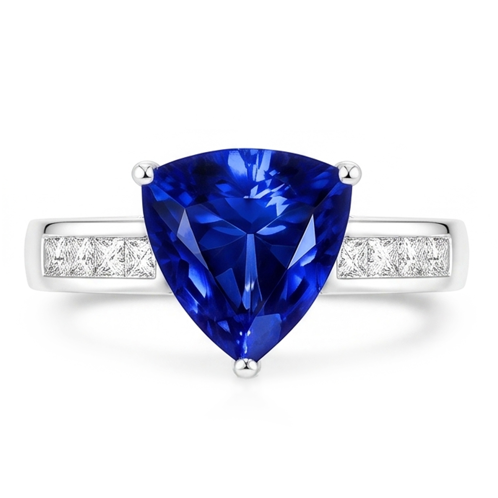 Engagement Ring Trillion Cut Sapphire 2.50 Carats Channel Set Natural Earth Mined Diamond ( Not Lab Grown )s