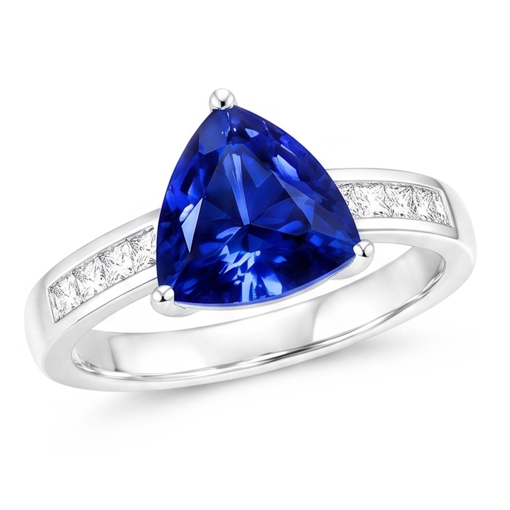 Engagement Ring Trillion Cut Sapphire 2.50 Carats Channel Set Natural Earth Mined Diamond ( Not Lab Grown )s