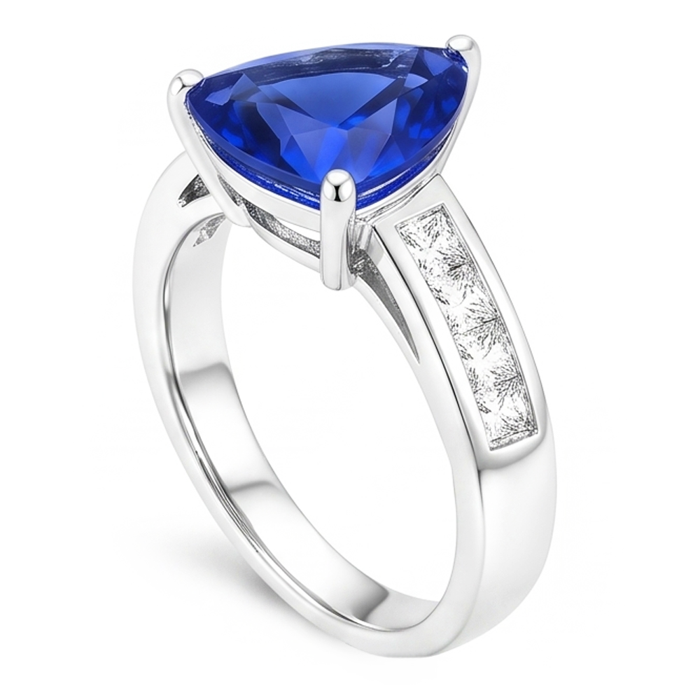 Engagement Ring Trillion Cut Sapphire 2.50 Carats Channel Set Natural Earth Mined Diamond ( Not Lab Grown )s