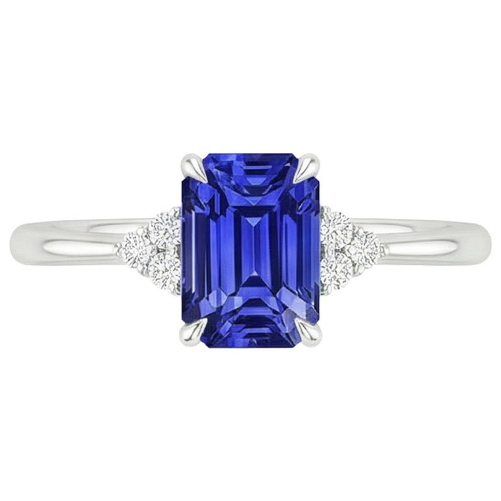 Engagement Ring With Accents Ceylon Sapphire & Natural Earth Mined Diamond ( Not Lab Grown ) 3.50 Carats