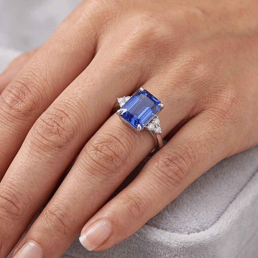 Engagement Ring With Accents Ceylon Sapphire & Natural Earth Mined Diamond ( Not Lab Grown ) 3.50 Carats