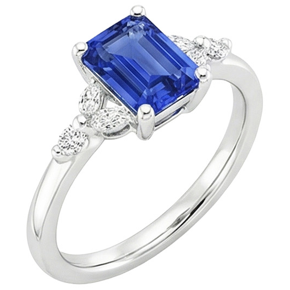 Engagement Ring With Accents Emerald Blue Sapphire & Natural Earth Mined Diamond ( Not Lab Grown ) 4 Carats