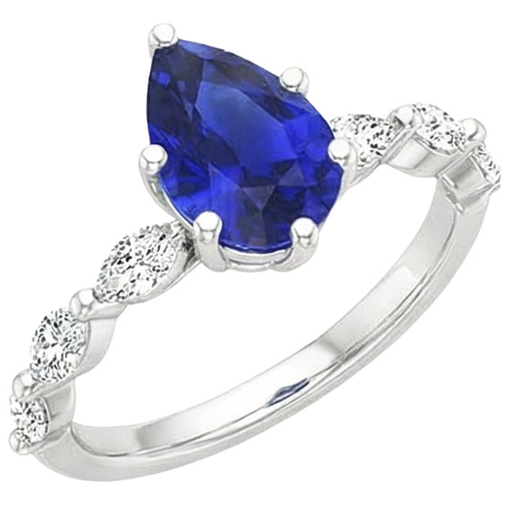 natural pear sapphire 3.75ct ring top view