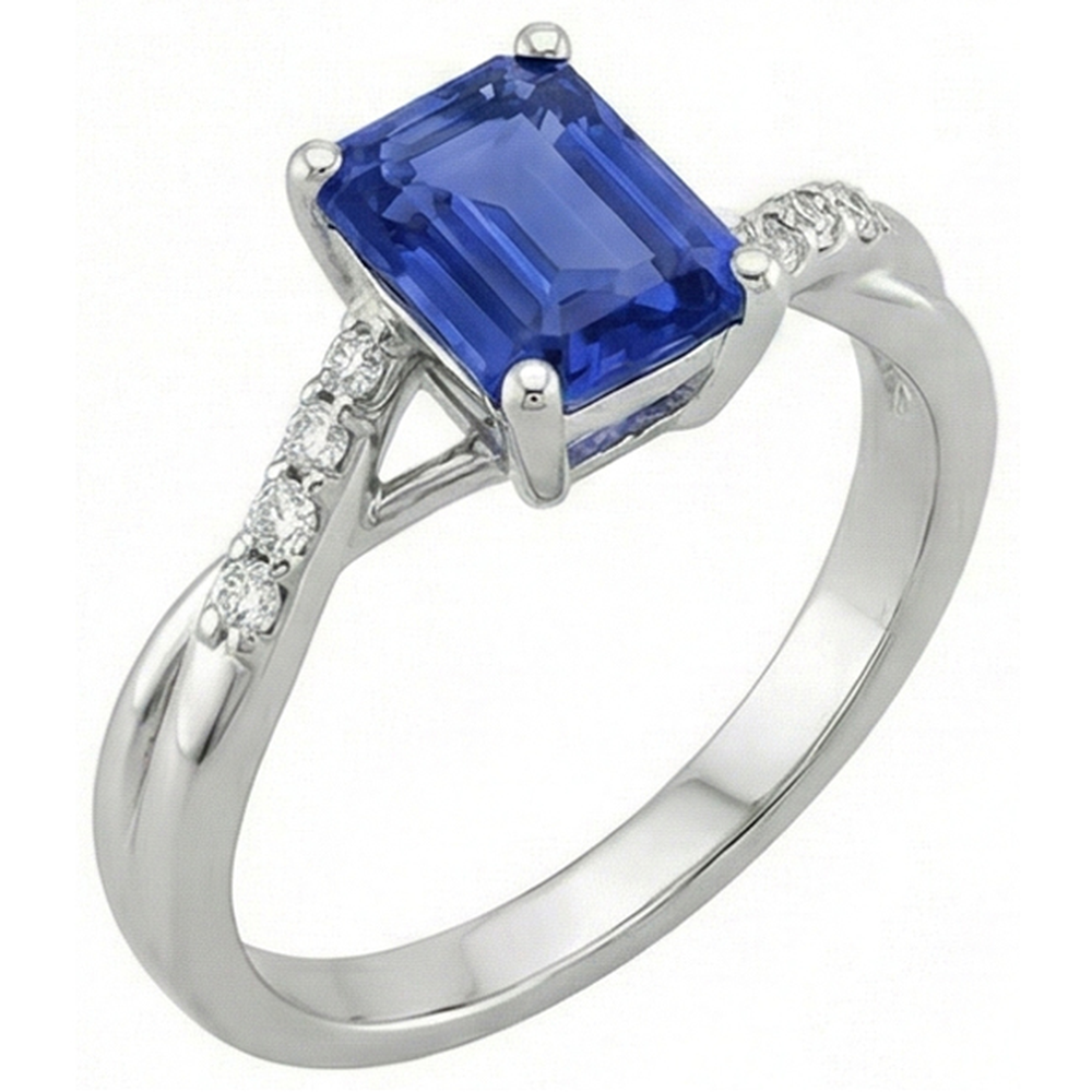 Engagement Ring with Side Stones Blue Sapphire & Natural Earth Mined Diamond ( Not Lab Grown ) 3.25 Carats
