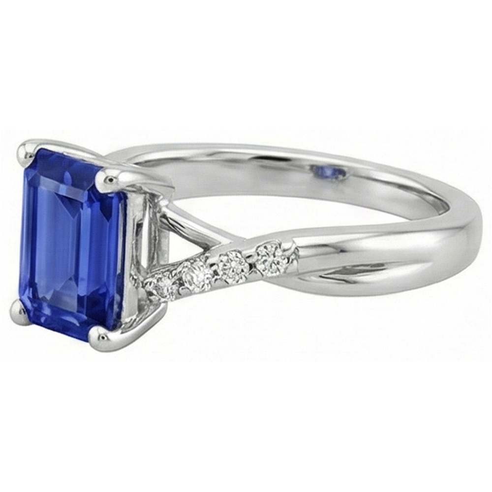 Engagement Ring with Side Stones Blue Sapphire & Natural Earth Mined Diamond ( Not Lab Grown ) 3.25 Carats