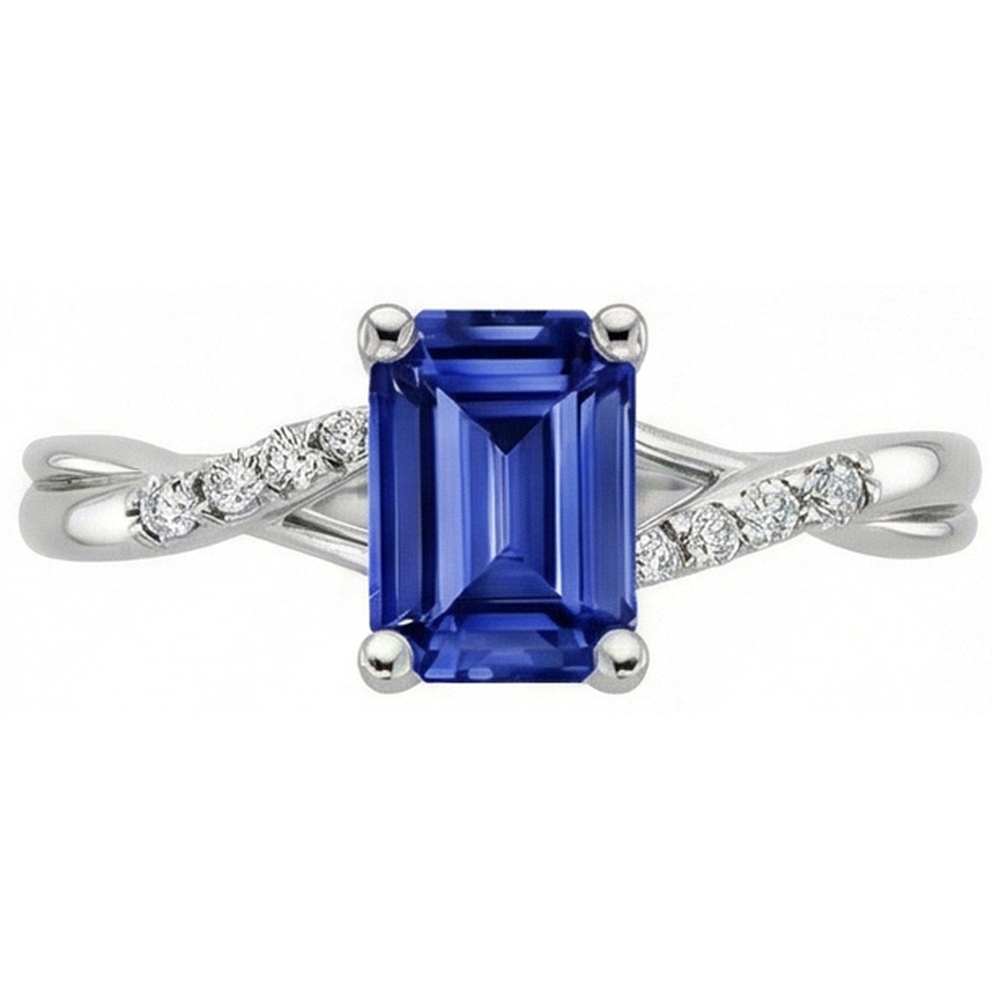 Engagement Ring with Side Stones Blue Sapphire & Natural Earth Mined Diamond ( Not Lab Grown ) 3.25 Carats