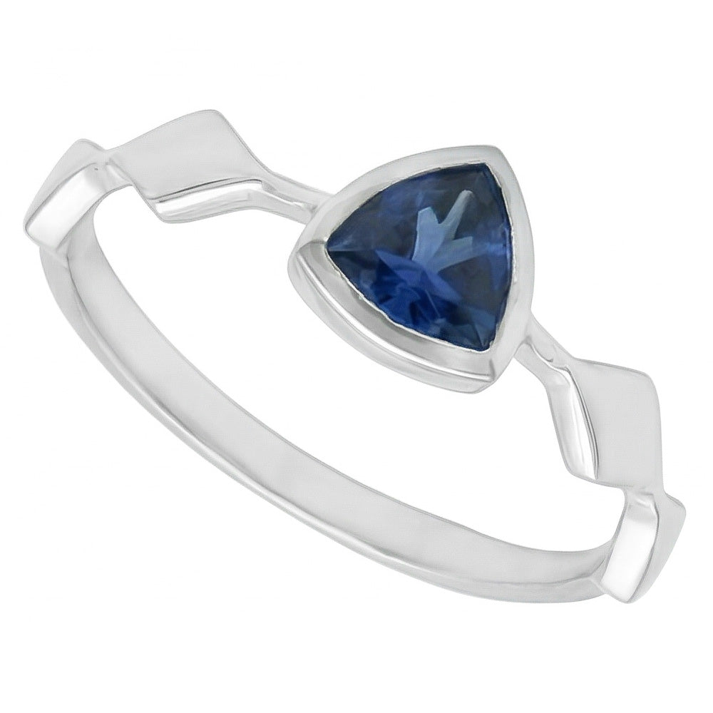 Engagement Solitaire Ring Trillion Bezel Set Blue Sapphire 1 Carat