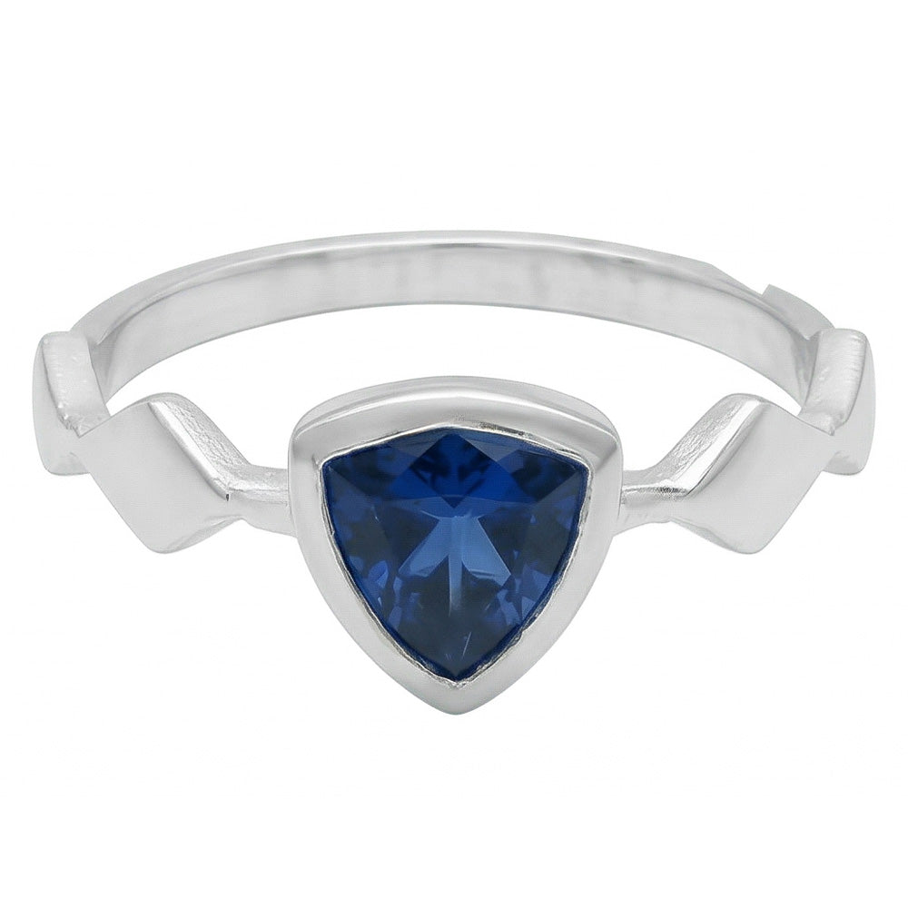 Engagement Solitaire Ring Trillion Bezel Set Blue Sapphire 1 Carat