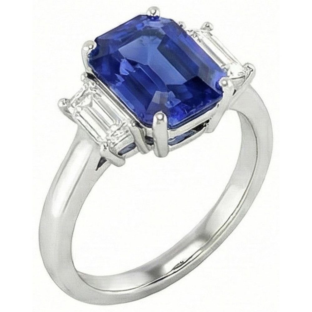 Engagement Three Stone Ring Emerald Sri Lankan Sapphire 2.50 Carats