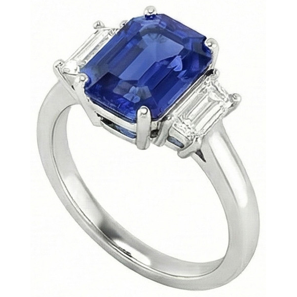 Engagement Three Stone Ring Emerald Sri Lankan Sapphire 2.50 Carats