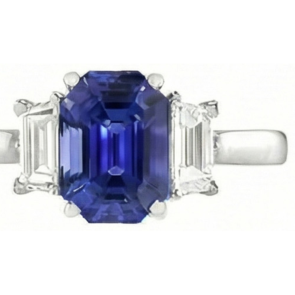 Engagement Three Stone Ring Emerald Sri Lankan Sapphire 2.50 Carats
