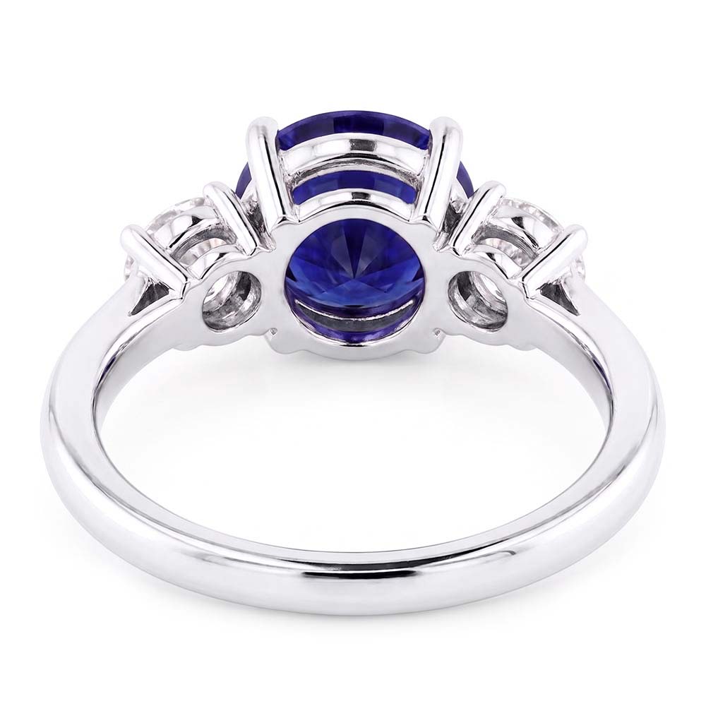 Engagement Three Stone Ring Round Blue Sapphire 2.50 Carats Natural Earth Mined Diamond ( Not Lab Grown )s