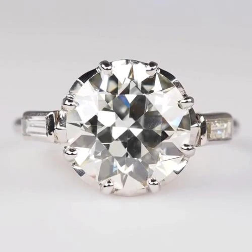 Engagement 3 Stone Ring Baguette Old Miner Round Real Diamonds 3.75 Carats