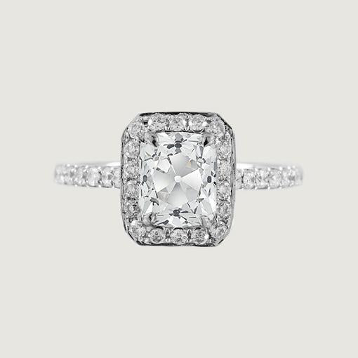 Engagement Halo Cushion Cut Ring Old Mine Cut Real Diamonds 3.25 Carats