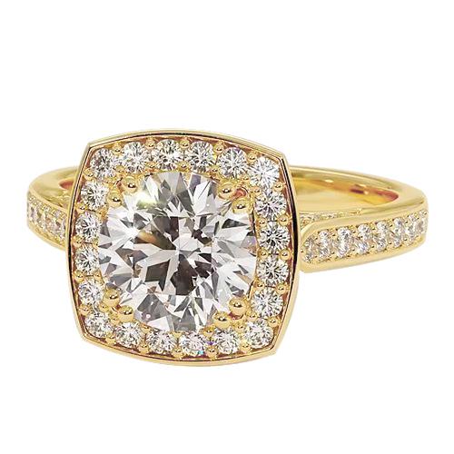 Engagement Halo Ring Round Genuine Diamond 3.50 Carats Yellow Gold 14K