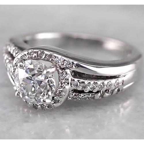 Engagement Halo Round Real Diamond Ring 2 Carats White Gold 14K
